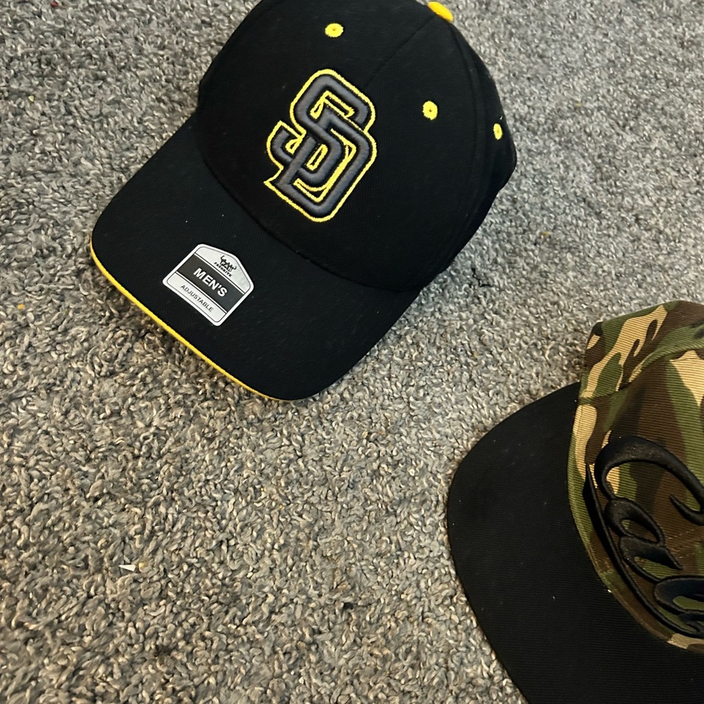 Black and Yellow San Padres Hat and Camouflage “Cali” hat included